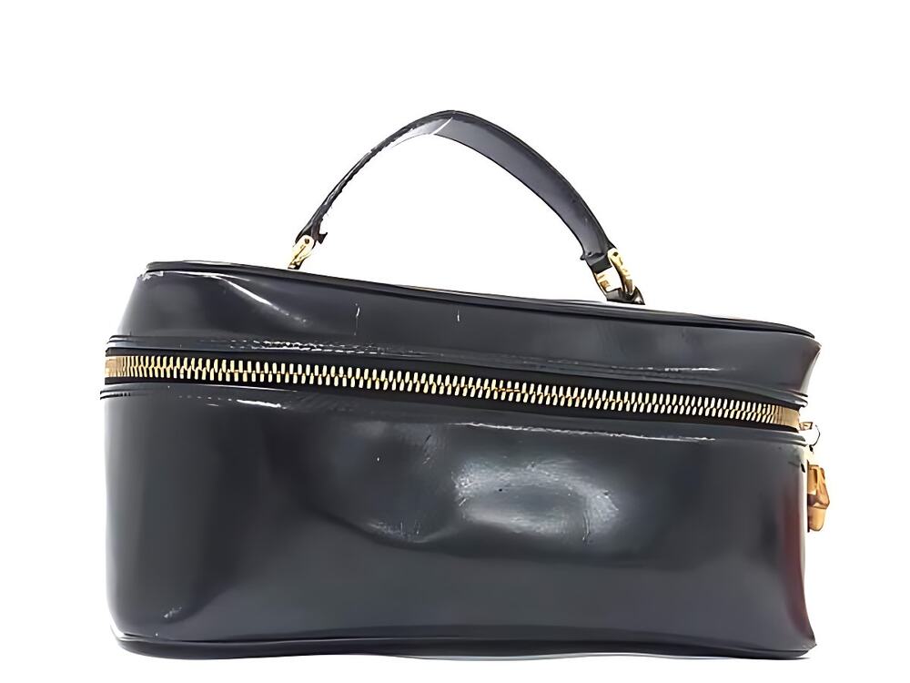GUCCI Bamboo Vanity Pouch Patent Leather Black 032 1956 0150